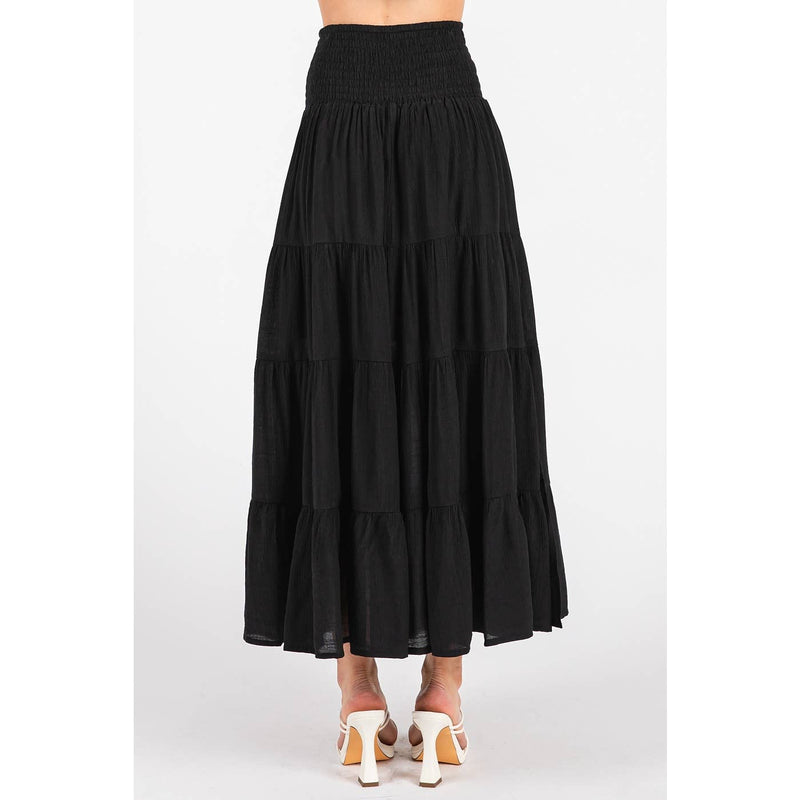 Tiered Flowing Black Skirt with Side Slit