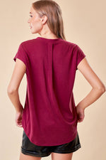 Short Sleeved V-Neck Blouse in Berry