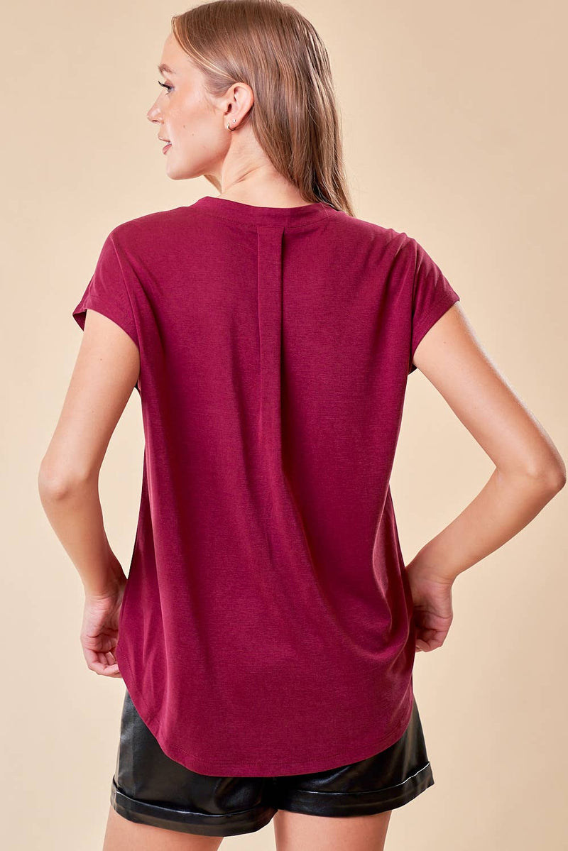Short Sleeved V-Neck Blouse in Berry