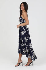 Lace-Up Back Midi Dress in Blue or in Black