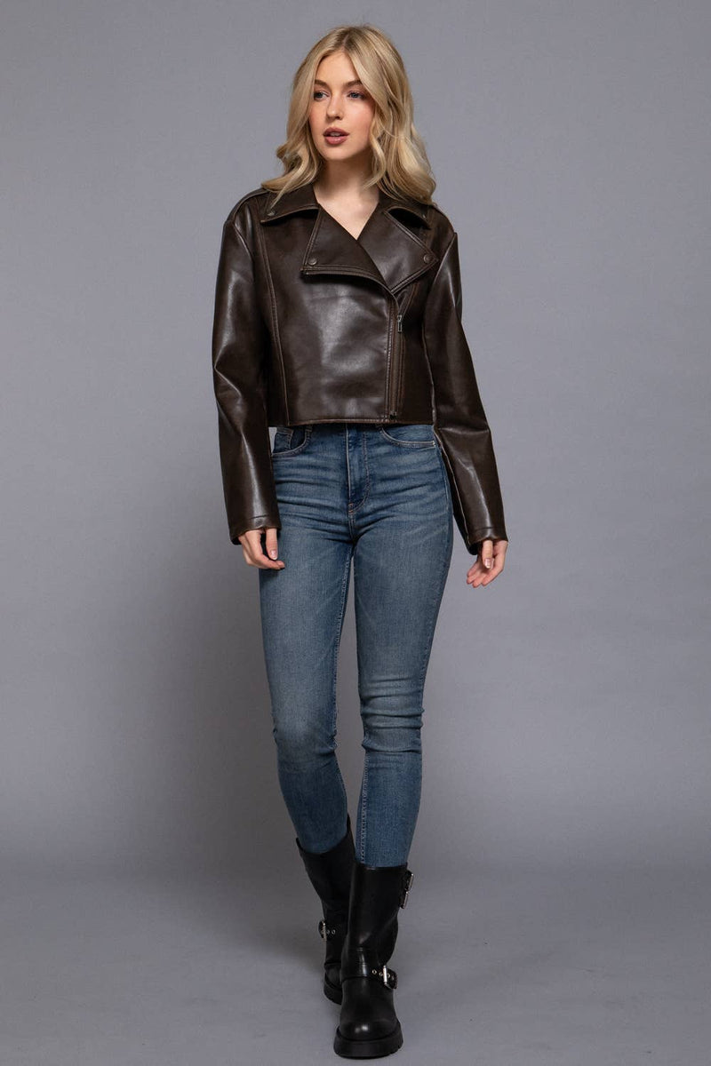 Vintage Wash Faux Leather Moto Jacket