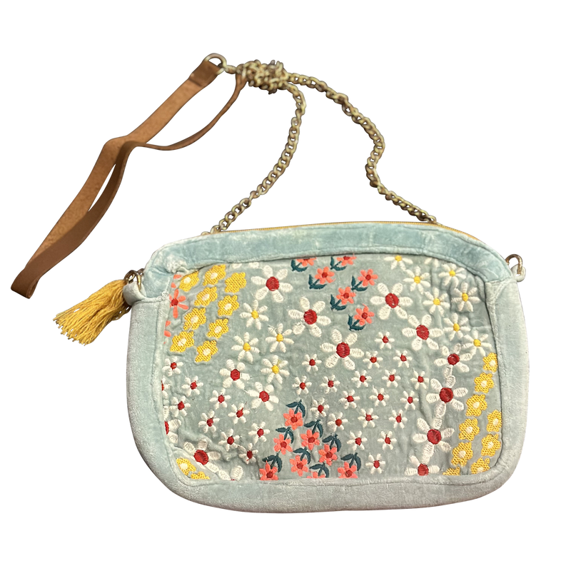Tiny Embroidered Flowers on Soft Cotton Crossbody