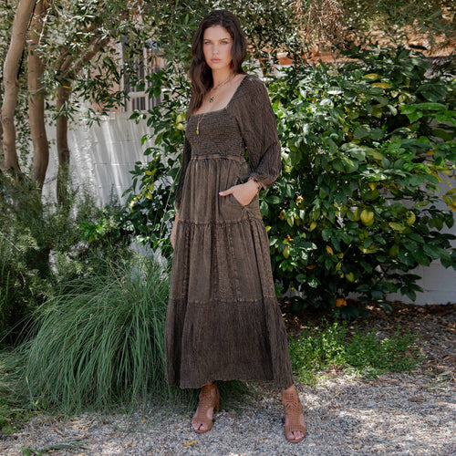 Acid Washed Embroidered Patchwork Dress