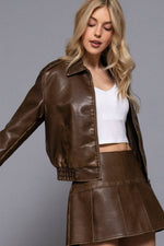 Faux Leather Jacket in Hazelnut or Cream