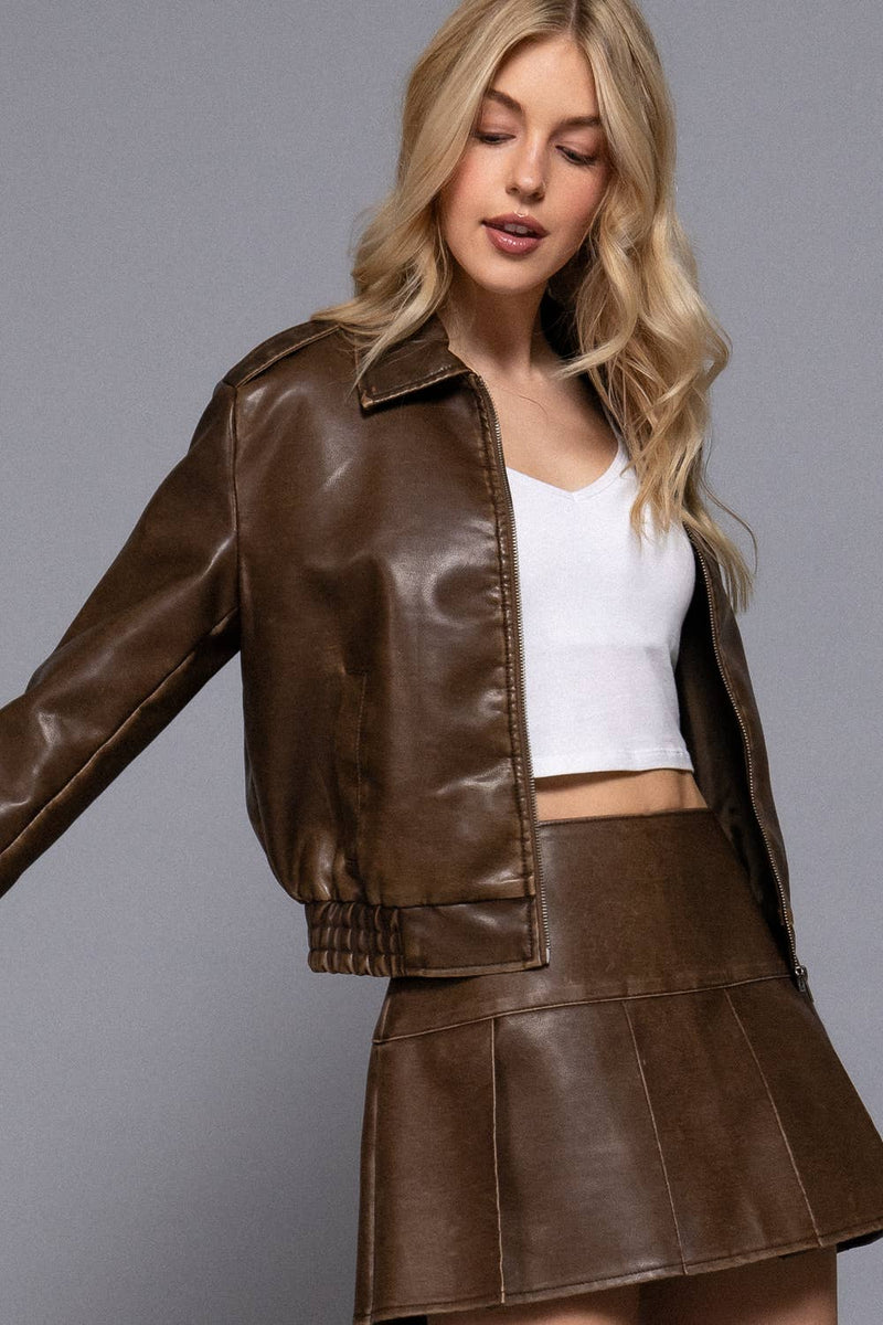 Faux Leather Jacket in Hazelnut or Cream