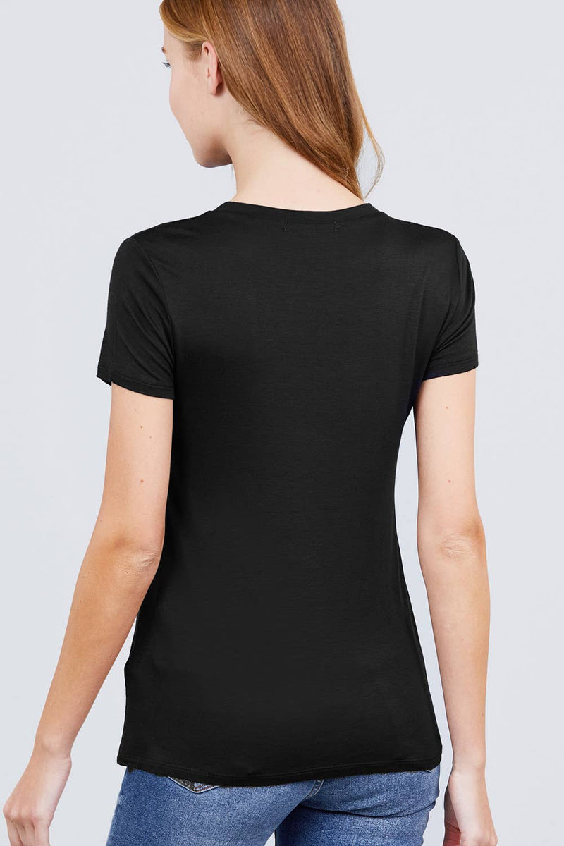 Crew Neck Rayon Spandex Tee in Dark Brown, Light Brown, and Black