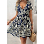 Navy Button V Casual Tassel Dress