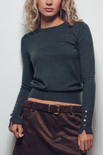 Polished Button Cuff Slim Knit Top