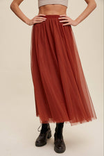 Rust Mesh Tulle Maxi Skirt
