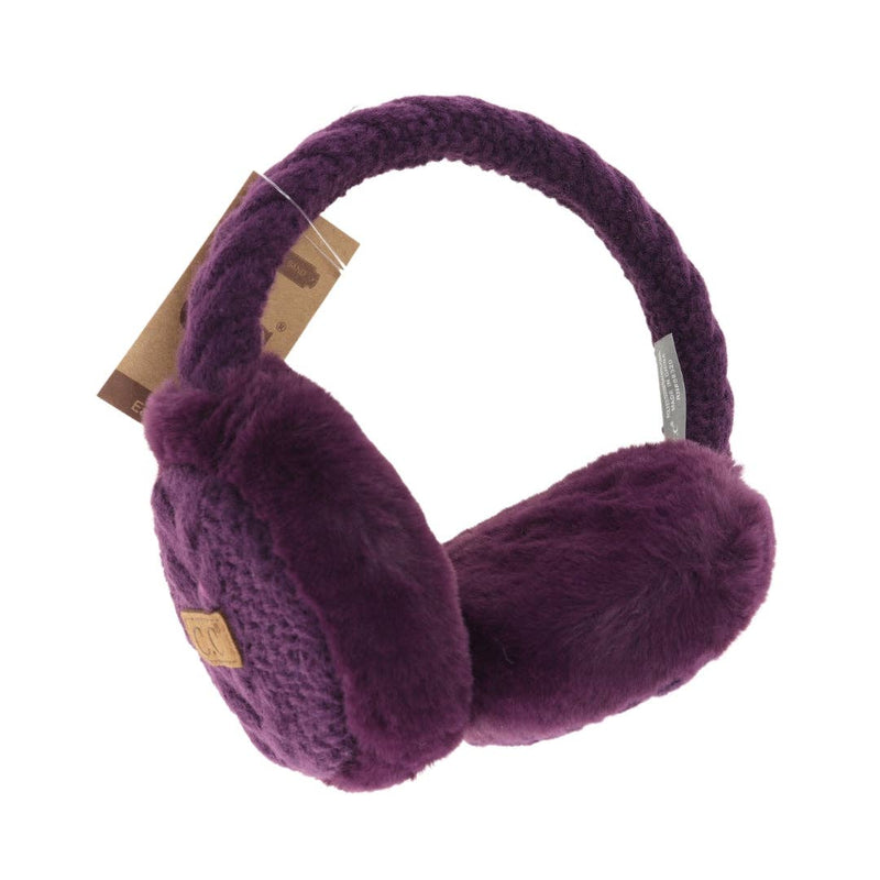 Cable Knit Faux Fur Earmuffs in Beige or Navy