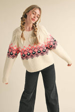 Ivory Cable Knit Fair Isle Sweater