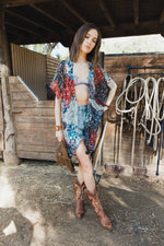 Cowgirl Vibrant Floral Kimono Wrap in Navy