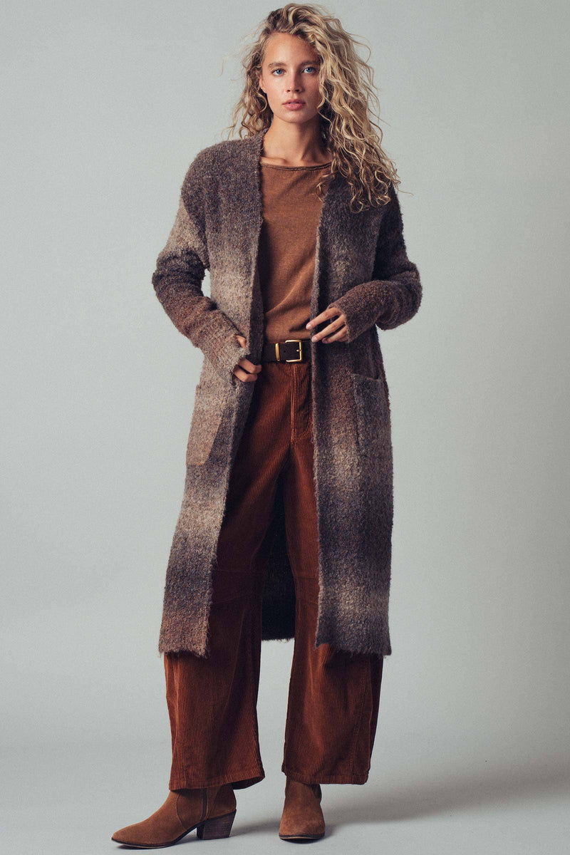Brushed Ombre Knit Open Front Cardigan