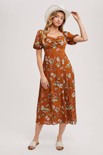 Fall Floral Print Midi-Dress