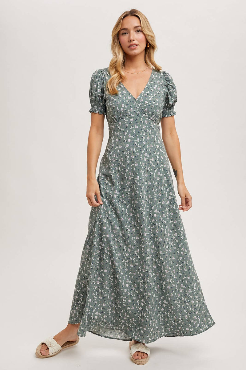 Boho Floral Print V-Neck Maxi Dress