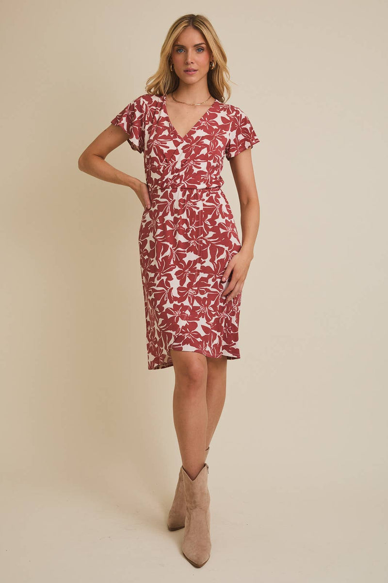 Surplice Ruffle Floral Dress