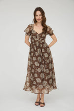 Chocolate Floral Sweetheart Neckline Dress