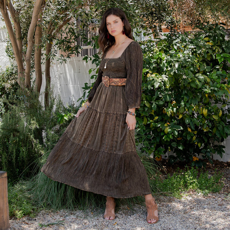 Acid Washed Embroidered Patchwork Dress