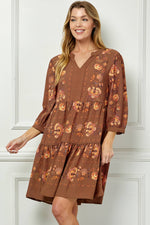 Rust Floral Shift Dress