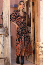 Fall Floral Peekaboo Front Dress with 3/4 Sleeves