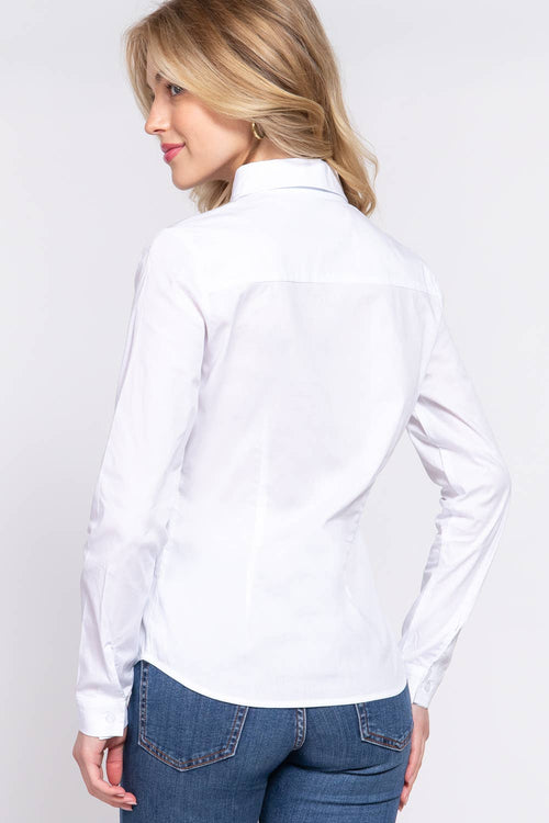 Long Sleeve Button Down Stretch Poplin Shirt S-2XL