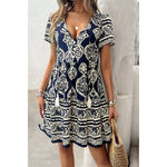 Navy Button V Casual Tassel Dress
