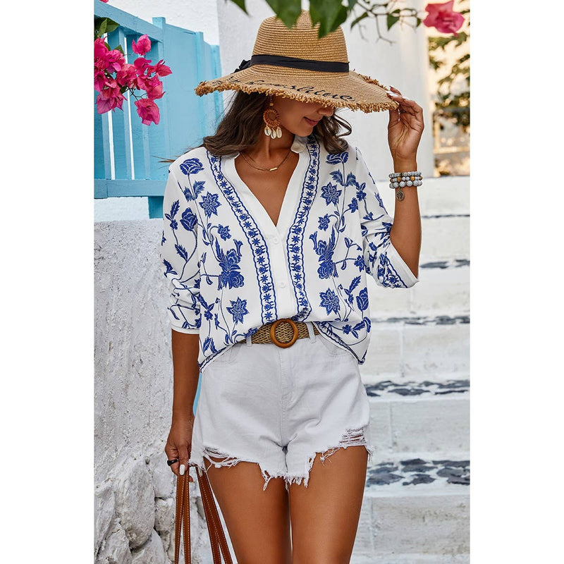 Relaxed Fit V-Neck Blouse