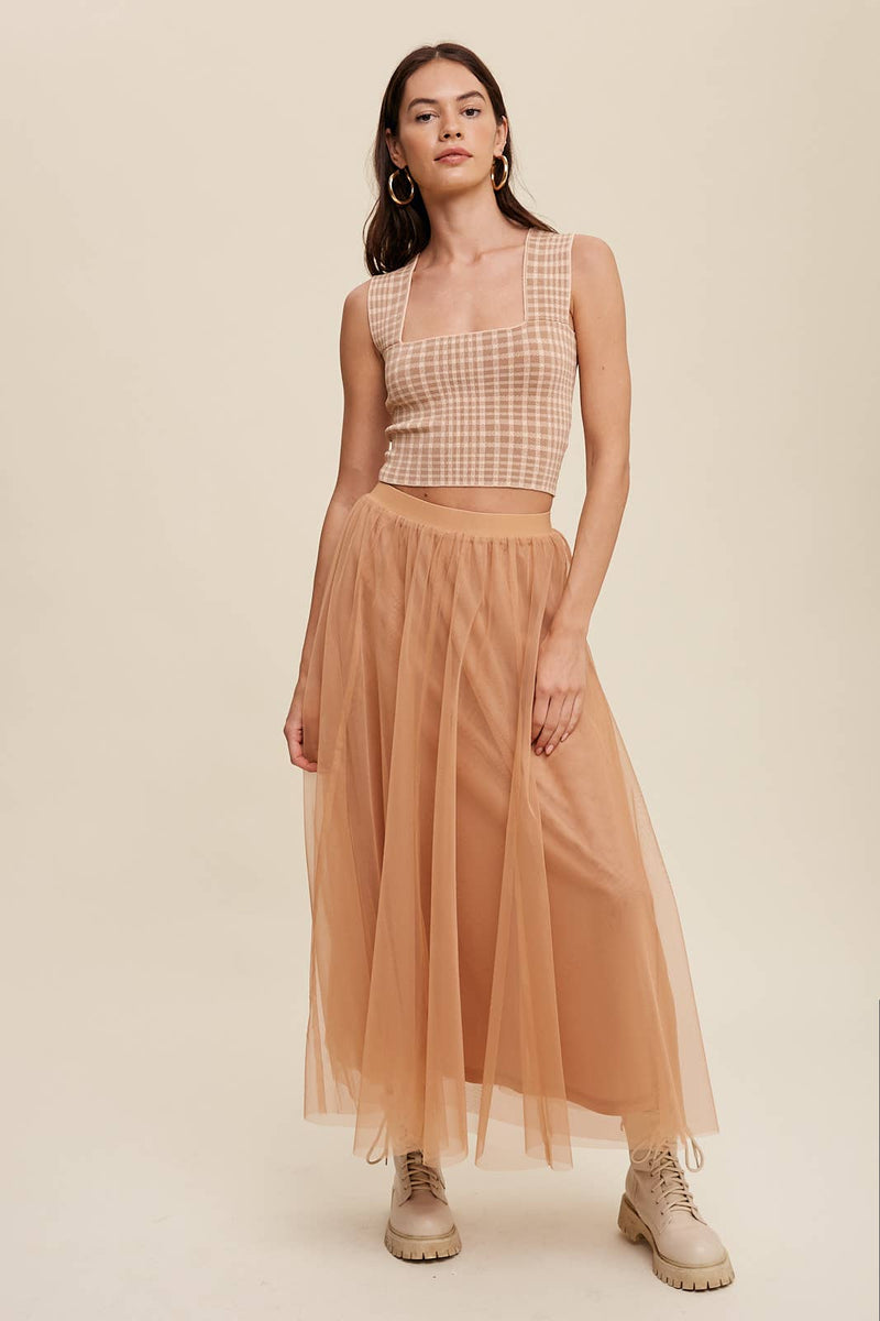 Rust Mesh Tulle Maxi Skirt