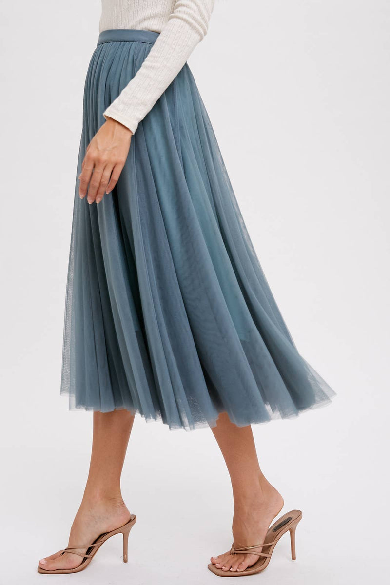Tulle Pleated Lined Chiffon Midi Skirts