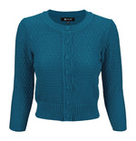 Teal 3/4-Sleeve Textured Cardigan