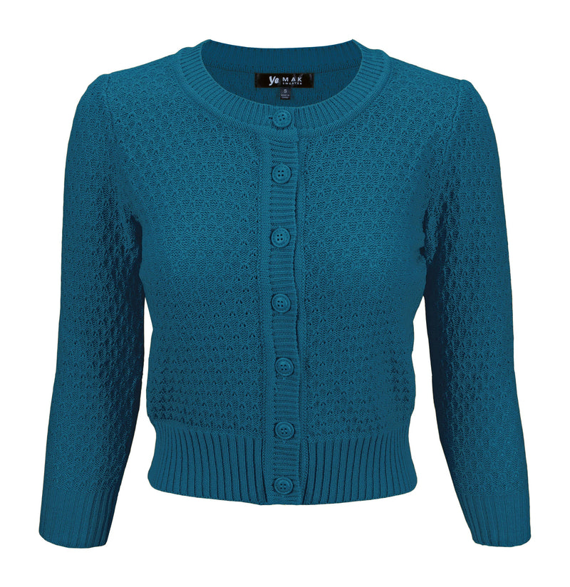 Teal 3/4-Sleeve Textured Cardigan