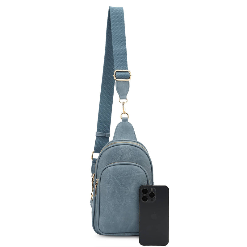 Distressed Vegan Leather Multi Compartment Sling Bag