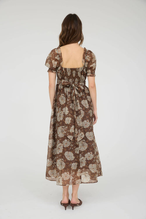 Chocolate Floral Sweetheart Neckline Dress