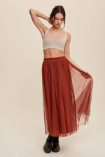 Rust Mesh Tulle Maxi Skirt