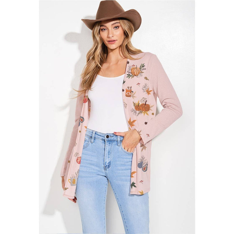 Fall Leaves/Pumpkin Print Cardigan
