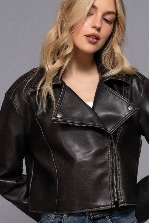 Vintage Wash Faux Leather Moto Jacket