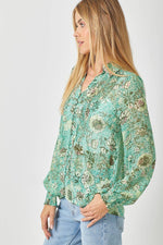 Sand Mix Pintuck Print Blouse