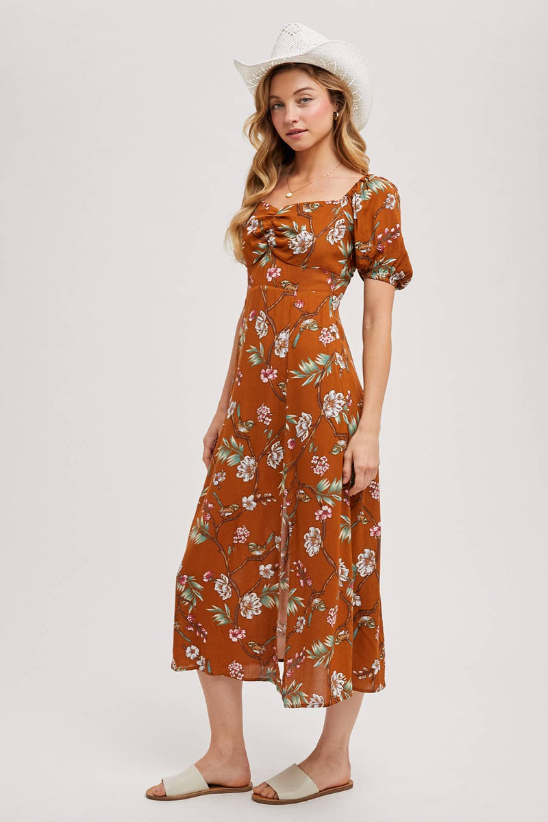 Fall Floral Print Midi-Dress