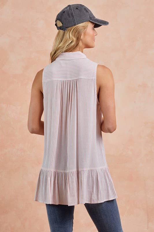 Button Front-Ruffled Hem Top
