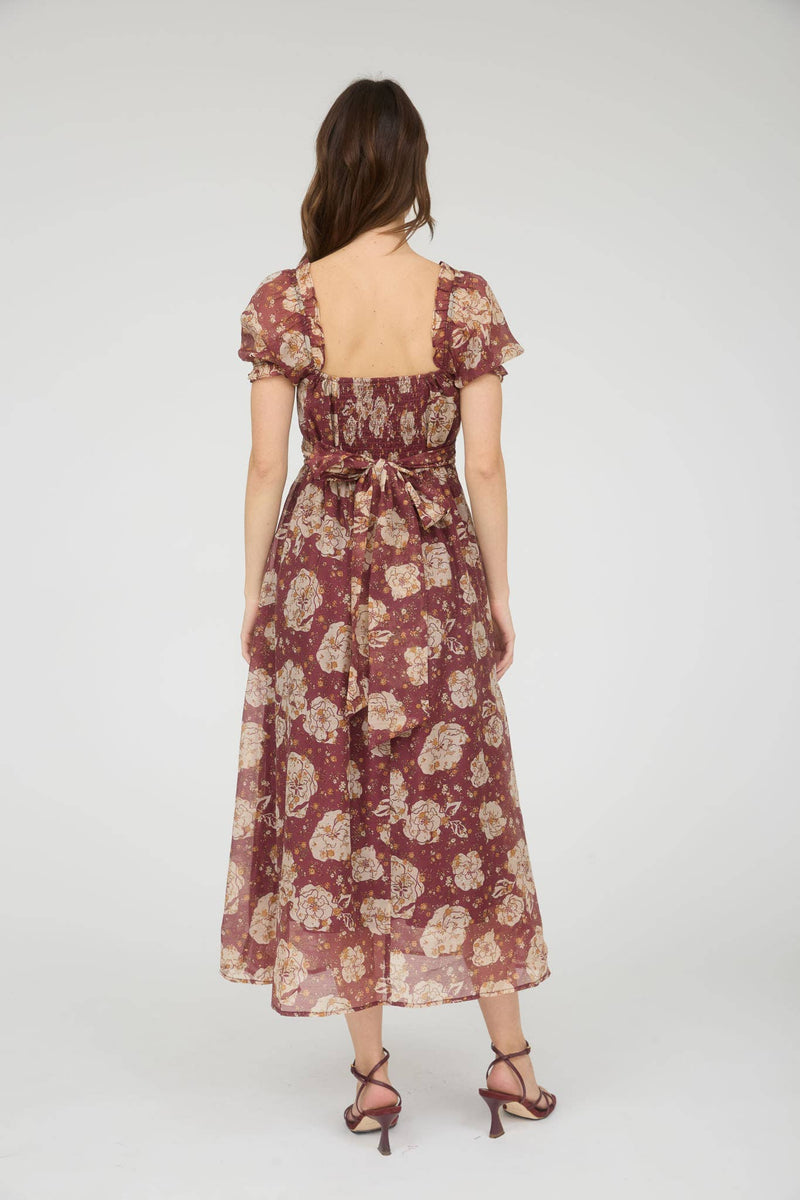 Chocolate Floral Sweetheart Neckline Dress