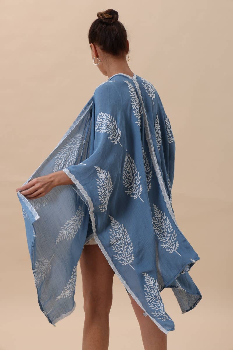 Botanical Leaf Embroidered Kimono