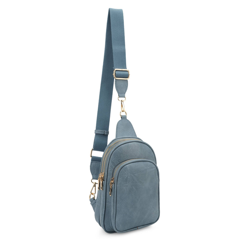 Distressed Vegan Leather Multi Compartment Sling Bag