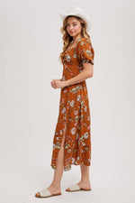 Fall Floral Print Midi-Dress