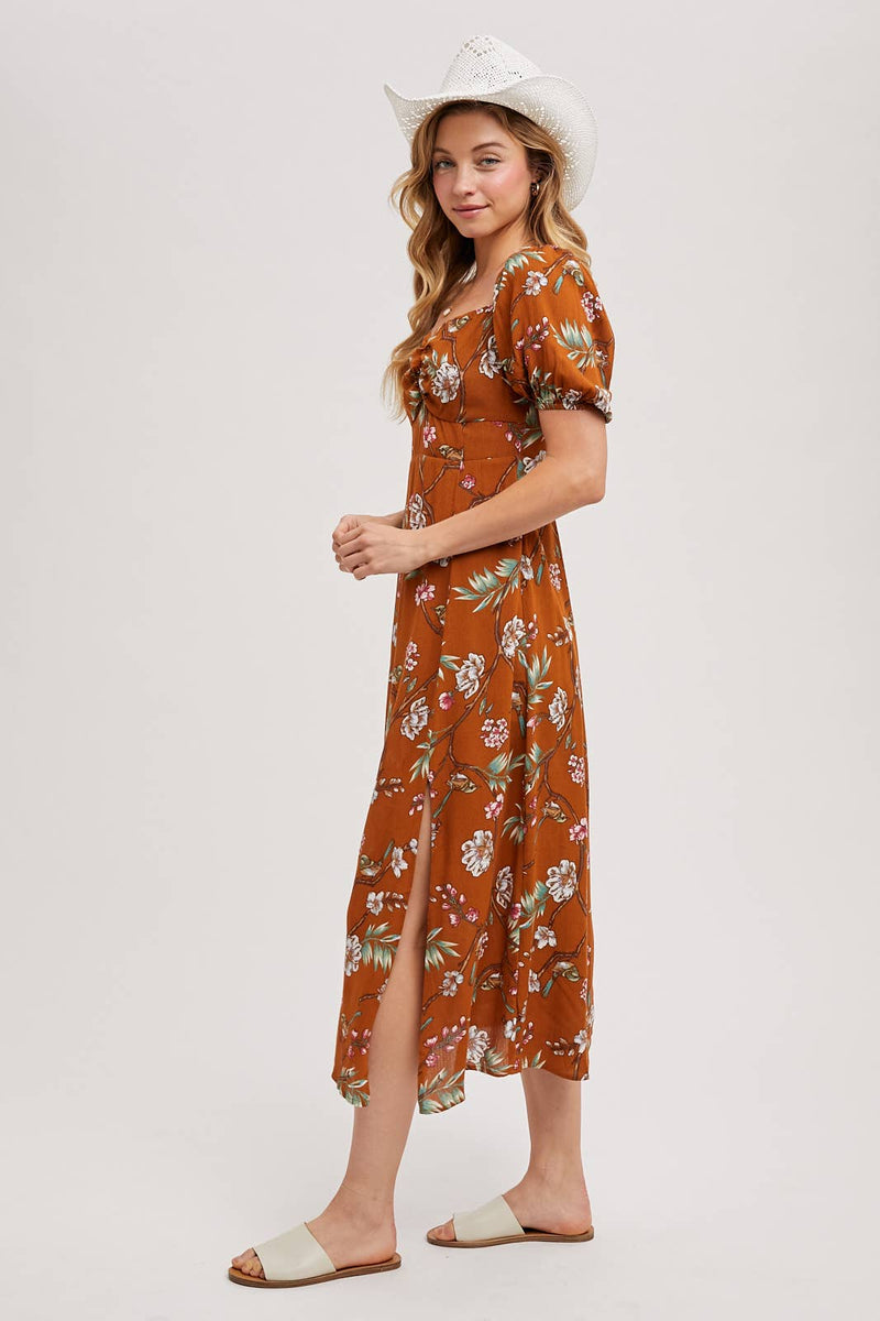 Fall Floral Print Midi-Dress