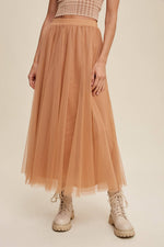 Rust Mesh Tulle Maxi Skirt
