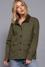Corduroy Collar Cotton Twill Jacket