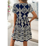 Navy Button V Casual Tassel Dress