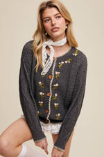 Floral Embroidered Button-Up Cardigan