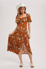 Fall Floral Print Midi-Dress
