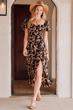 Floral Print Sweetheart Neckline Midi Dress
